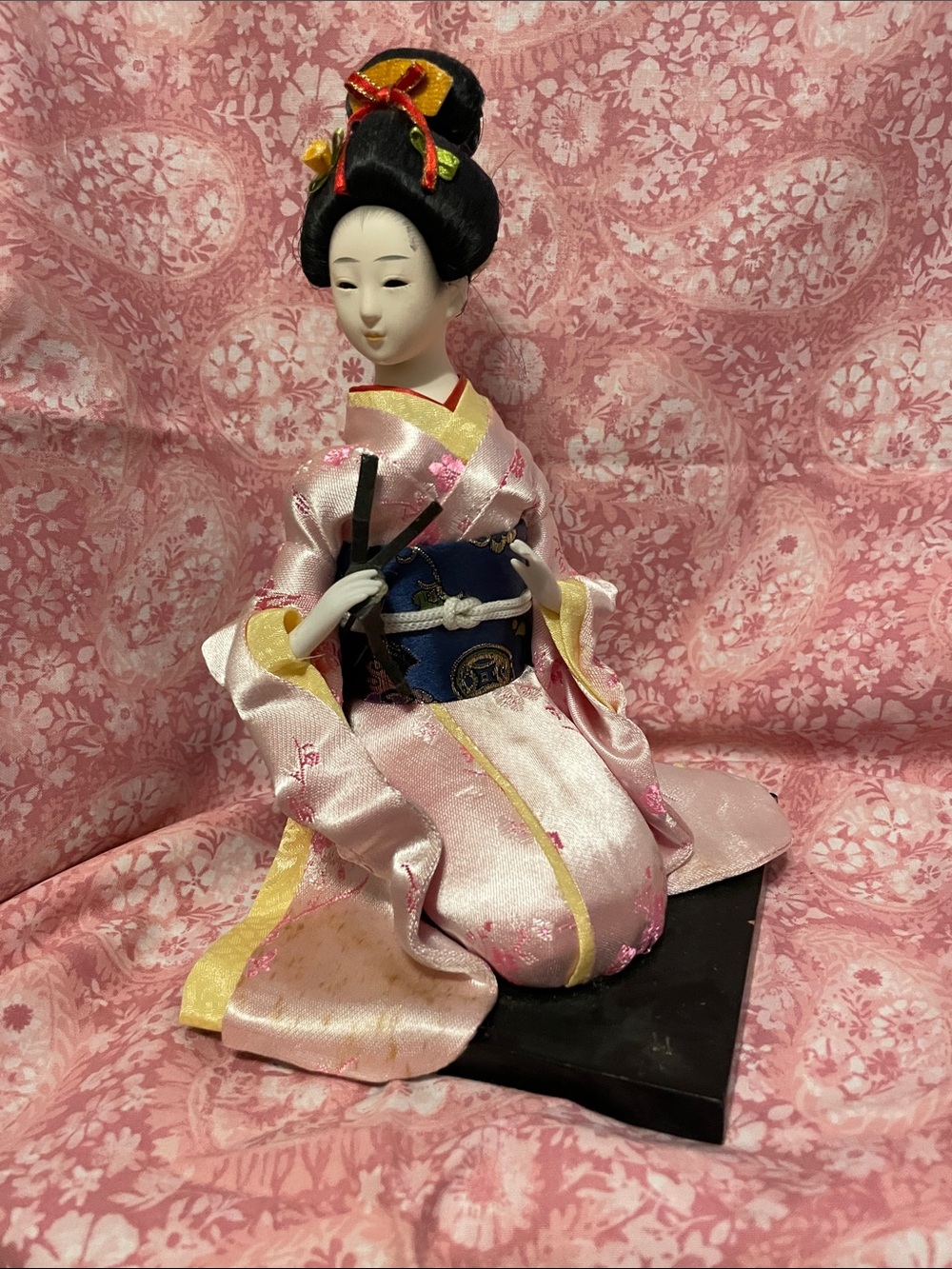 Japanese Geisha Doll in Pink Kimono